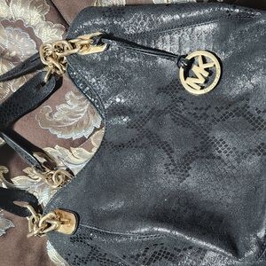 MICHAEL Michael Kors Black and Gold Embossed Shoulder Bag